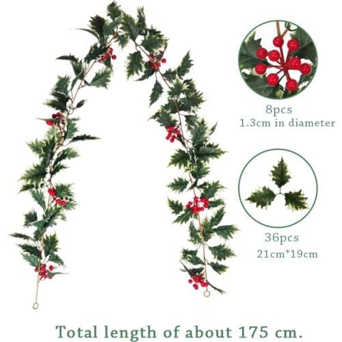 Christmas Party Simulation Plant Leaves Red Fruit Rattan DIY Supplies Mall Window Rattan Home Graden Wedding New 2020 Decoration