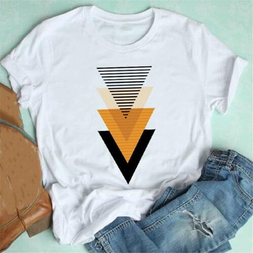 Cute Geometric Aesthetic Trend Women Short Sleeve Casual 90s Style Fashion Clothes Print Tshirt Female Tee Tops Graphic T-shirt
