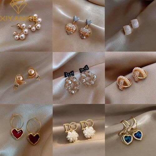 XIYANIKE Gold Color New Pearl Rhinestone Drop Earrings For Women Butterfly Heart Flower Star Fashion Gift Party Jewelry Brincos
