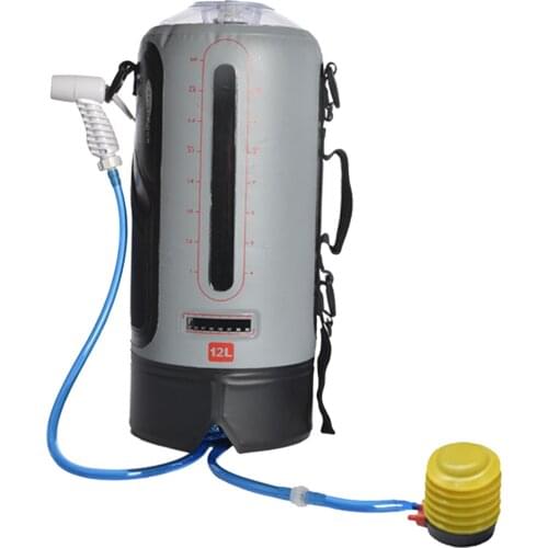 12L Water Bag Outdoor Camping Solar Shower Bag Foldable Heating Camp Shower Hiking Bath Bag with Foot Pump Shower Head Hose