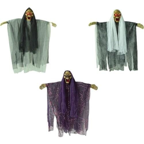 Glowing Sounding Floating Ghost Halloween Decoration Voice Control Light Emitting Sound Horror Ghost Mask Hanging Ghost 69HE