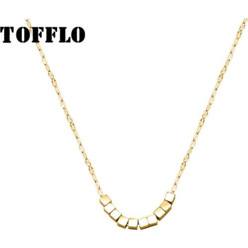 TOFFLO Stainless Steel Jewelry Geometric Square Moving Fish Mouth Chain Necklace Female Clavicle Chain BSP416