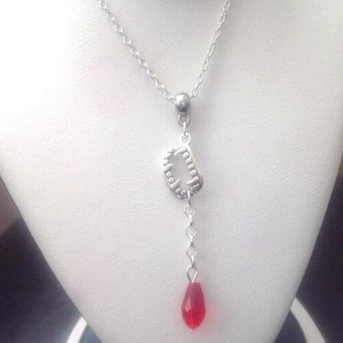 Vintage Slver Vampire Teeth Fangs Blood Drop Necklaces Pendant Choker Necklace For Women Jewelry Vampire Diaries Halloween Gifts