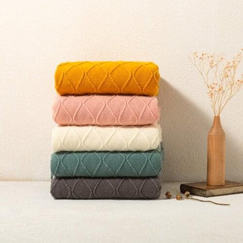 Nordic Knitted Warm Blanket Bed Sofa Plaid Travel Camping Napping Blanket Soft Towel Sleeping Solid Color Tapestry Bedspread