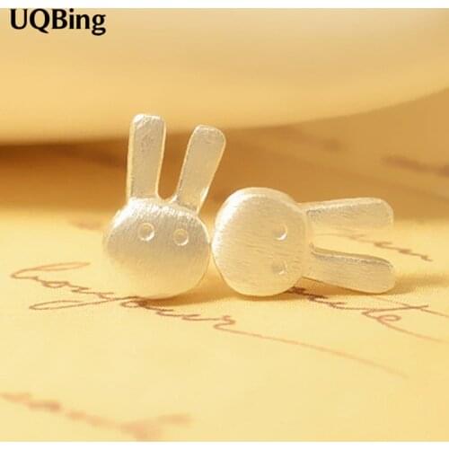 Sterling silver 925 lovely cute matte rabbit stud earrings for women animal jewelry
