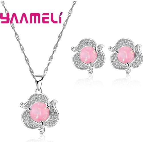 New Arrive Wedding Wholesale Austrian Crystal Jewelry Sets Fire Flower Pendants Necklaces Stud Earring For Women Party