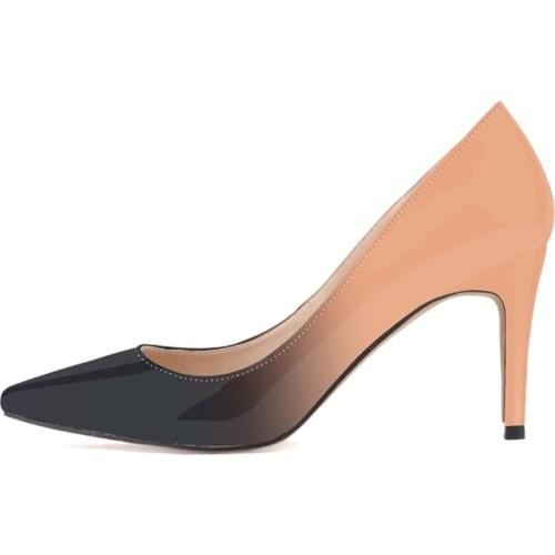 New Gradient Women Pumps Fashion Leather Pointed Toe High Heels Shoes Woman Dress Wedding Ladies Slip-on 952-1DB
