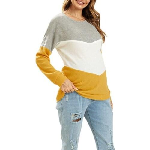 Womens Tops Fashion Color Combination Round Neck Long Sleeve Maternity Sweater Nursing Nursing Sweater