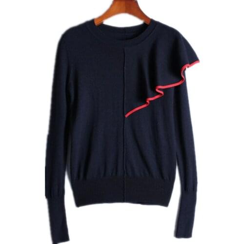 Runway Design Christmas Sweater 2019 Winter Jumpers Long Sleeve Single Shoulder Ruffles Novelty Knitted Pullover Sweater Women