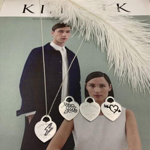 1:1 Original Fashion Mini Pattern Heart Pendant S925 Sterling Silver Necklace Female High Quality Logo Valentines Day Gift