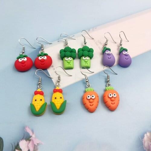 1Pair Fashion Corn Eggplant Potato Carrot Drop Earrings For Women Girl Cute Vegetable Family Funny Earing Jewelry Gift EC419