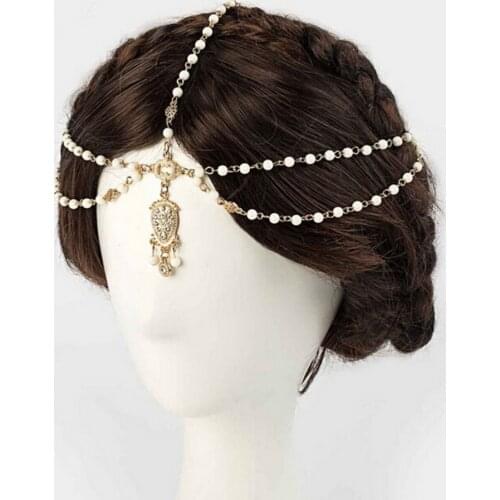 1PCS Fashion Indian Boho Headbands Hair Decoration Hair Jewelry Girls Gifts White Beaded Head Hair Band Women Head Chain