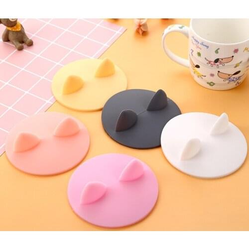 Cute Lovley Cup Cover Silicone Anti-dust Leakproof Coffee Milk Water Lid Cat Ears Cap Airtight Sealed Cup Cover 1PCS