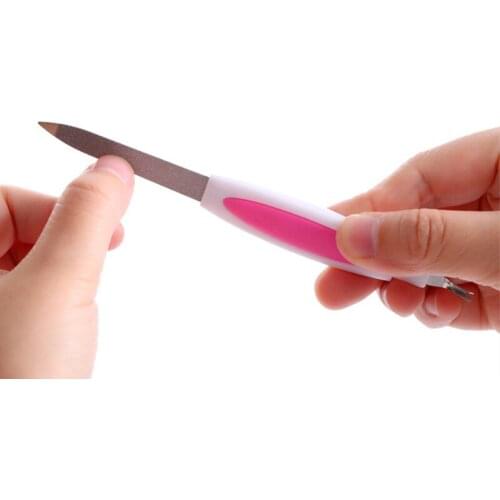 High Quality Random Color 2 In 1 Nail Art File Cuticle Remover Manicure Trimmer Nail Buffer Clean Double Head Cleaning Tool