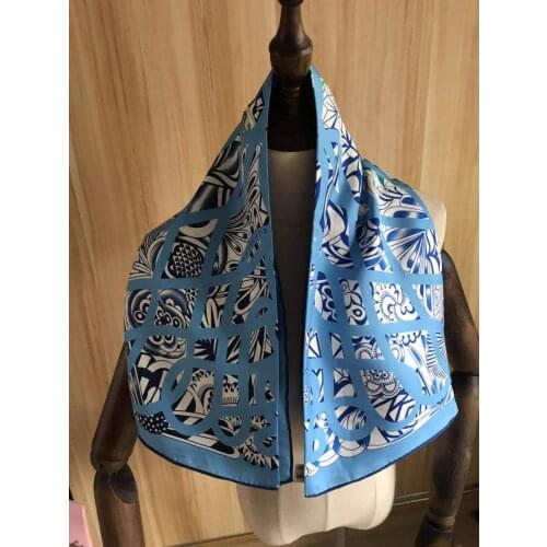 2021 new arrival fashion elegant head scarf blue 100% silk scarf 90*90 cm square shawl twill wrap for women lady girl