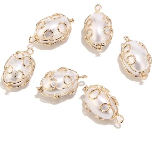 4pcs Gold Plated Brass 10*19mm Wire Ball Crystal Faux Pearl Charm Pendents For Women Girls DIY Earrings Jewelry Making Findings