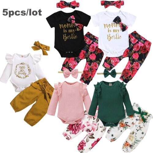 5Pcs/lot Baby Girl Clothes Set Newborn Kids Clothing Childern Clothes Toddler Girl Bebe Girl Outfits Infant New Born Clothes
