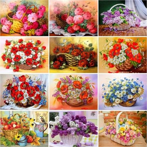 DIY 5D Diamond Painting Flower Basket Rose Diamond Embroidery Cross Stitch Rhinestones Full Round Drill Mosaic Decor Home
