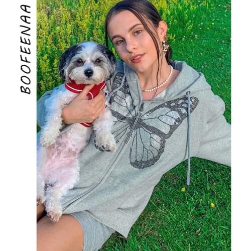 BOOFEENAA Oversized Y2k Butterfly Rhinestones Sweatshirt Women Casual Jumper Zip Up Hoodies Streetwear Kpop Jacket C70-EE47
