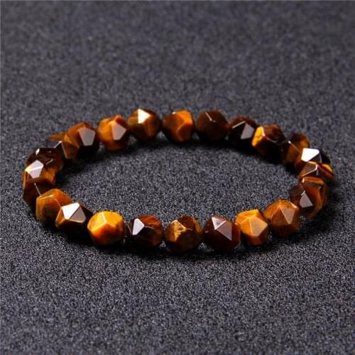 Irregular Natural Stone Tiger Eye Stone Beads Bracelet Faceted Grey Quartz Beaded Charm Bracelet Energy Jewelry for Women Men
