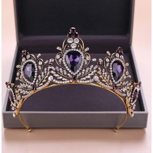 Purple Vintage Crown Bride Wedding Bridal Tiara Headband Hoop Rhinestone Stone Luxury Charms Hair Jewelry Glow Fashion C1FE