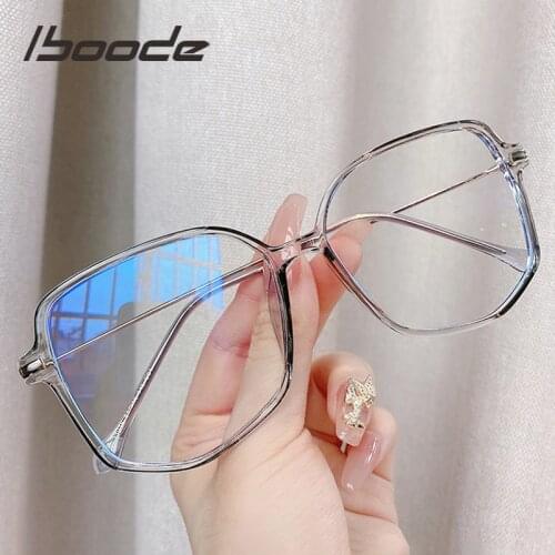 Iboode Transparent Glasses Women Blue light Blocking Polygonal TR90 Retro Myopia Glasses Frame Men Computer Optical Spectacles