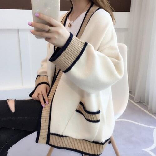 Womens Cardigan Spring Autumn Loose Single Breasted Long Sleeve Ladies Sweaters Pockets Casual Solid Knitted Wear for Female