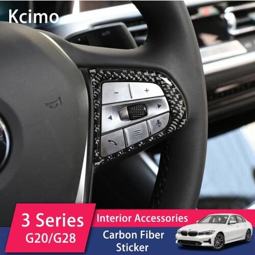 Kcimo For BMW 3 Series G20 G28 2019 2020 Carbon Fiber 3D Sticker Steering Wheel Button Cover Trim Interior Car Accessories