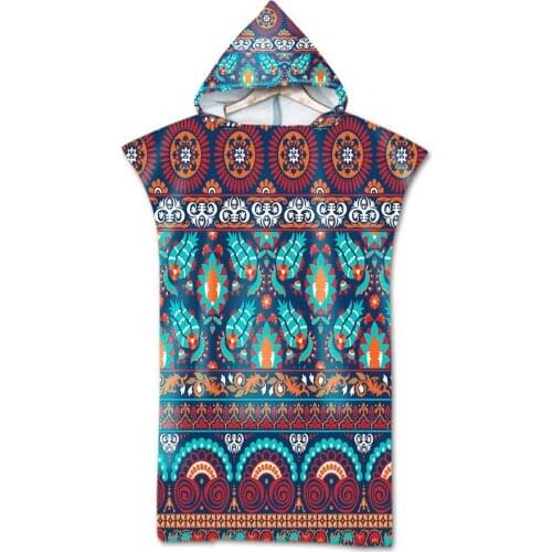 Lannidaa 3D Digital Printing Hooded Towel Wearable Bath Towels For Adults Bohemian Printed Travel Sport Microfiber Beach Towel