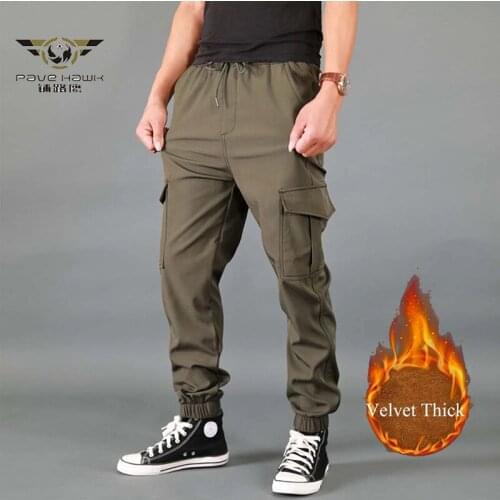 Men Winter Thick Velet Warm Cargo Pants Male Joggers Outdoor Windbreaker Long Trousers Loose Baggy Military Tactical Sweatpants