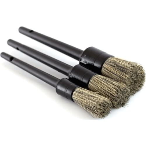 3 Pcs Natural Boar Hair Car Detailing Brush Set Soft Bristle Car Cleaning Brush Kits Atuo Tire wheel Wash Exterior Accessories