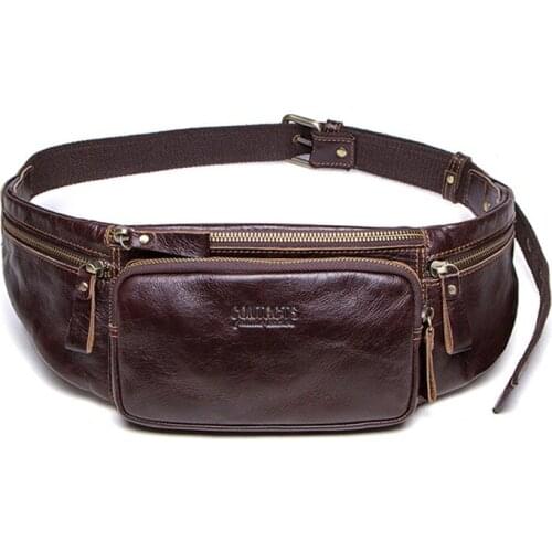 Mens chest bag multifunctional phone waist bag outdoor sport shoulder crossbody bags male wallet travel purse genuine leather