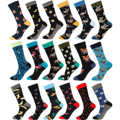 Novelty Men Women Animals Zoo Fruits Cartoon Long Socks Funny Hip Hop Sloth Crane Penguin Fox Duck Flamingo Ostrich Cherry Sock