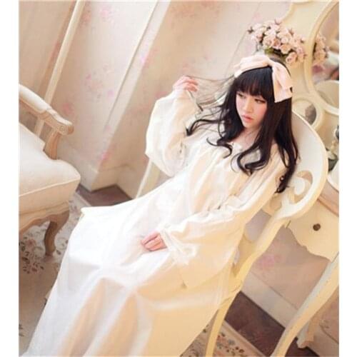New arrival Flare Sleeve Vintage 100%cotton princess nightgown soft one-piece full dress,Square collar elegant pyjama vestidos