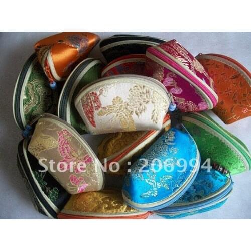 Wholesale 11X5.5X6.5cm Silk embroidery jewelry pack bags (many color mixture) 5pc/lot