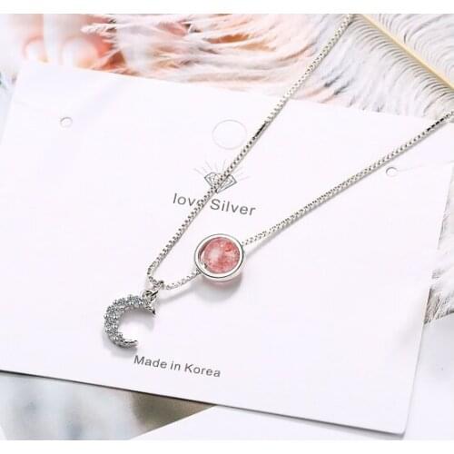 Titanium steel does not change color strawberry crystal necklace female cute moon circle clavicle chain necklace student