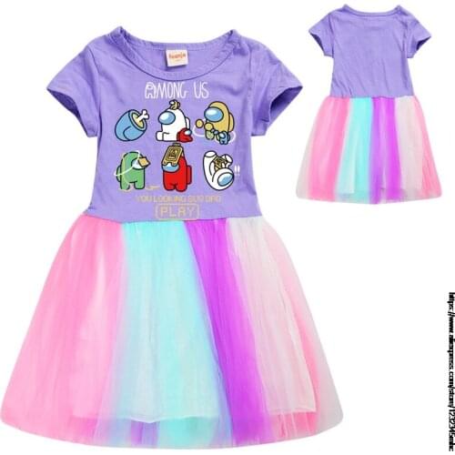 Dress Girls Summer Dress Game Among Us Brand Teenage Party Princess Children Costume for Kids Clothes Pink