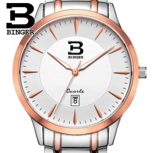 Switzerland Mens Watch luxury brand BINGER business quartz Genuine Leather Water Resistance Untra-thin Wristwatches B3005M-3