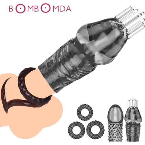 Silicone Penis Ring Dick Enlargement Sleeve Extension Sleeves For Adults Intimate Goods Reusable Condom Cock Rings Adult Sex Toy