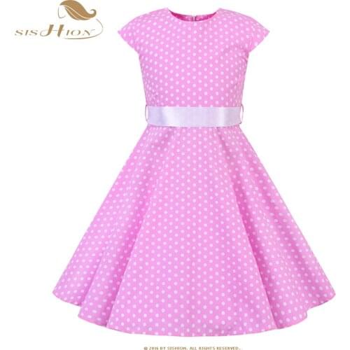 SISHION Kids Baby Girl 50s Vintage Dress Short Sleeve Cherry Strawberry Dresse VD1868 High Waist Floral Retro Dress for Girl