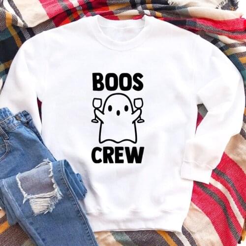 Ghost Boos Crew Sweatshirt Funny Halloween Drinking Sweatshirts Women Graphic The Boo Crew Holiday Pullovers Outfits