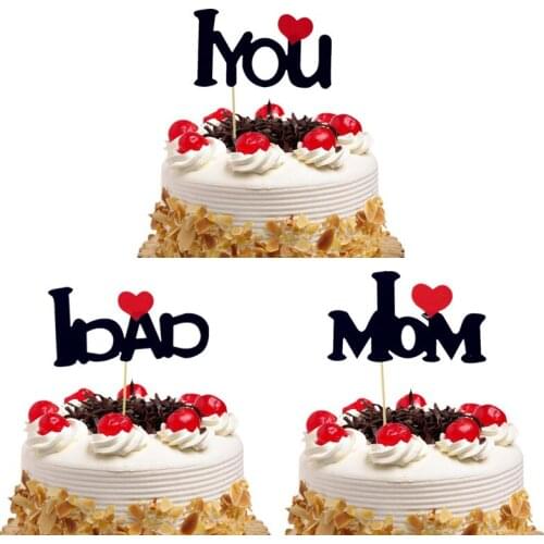 Cake Toppers Flags I LOVE YOU I LOVE MOM/DAD Birthday Cupcake Topper Wedding Bride Groom Party Baby Shower Baking DIY Xmas