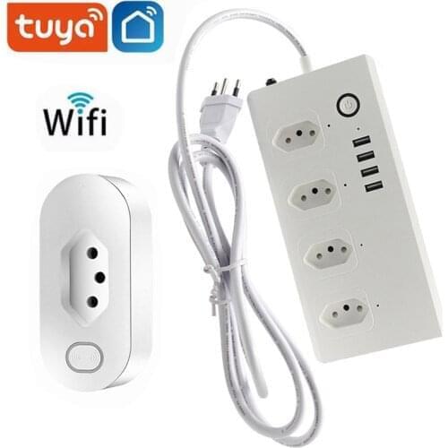 Tuya Smart WiFi Brazil Power Socket Power Strip 1.5m Extension Cable With Usb Ports Smart Home Support Alexa Google Assistant