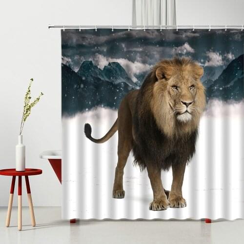 Wild Animals Shower Curtain Lion Pattern Polyester Fabric Home Decor Waterproof Cloth Curtain With Hooks Multiple Size