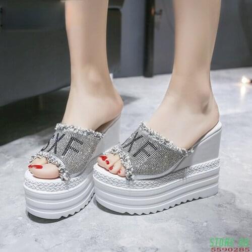 2020 Newest Fashion Crystals Wedges super High Heels Leisure Summer Sandal Woman Shoes Women Platform Fish mouth Slippers