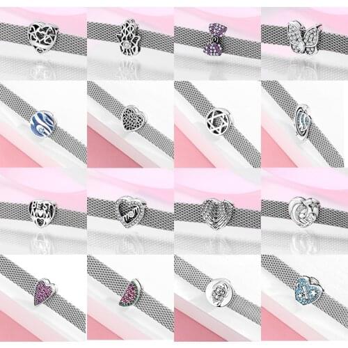 925 Sterling Silver Heart and Round Shape Sparkling Clip Beads Fit Women Reflection Charm Bracelet Bead Jewelry Making