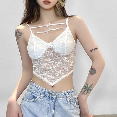 Womens Sexy Sleeveless Sling Vest Girls Solid Color Lace Tops Casual Tight Hollow Bare Midriff Clothing Summer Camis Crop Top