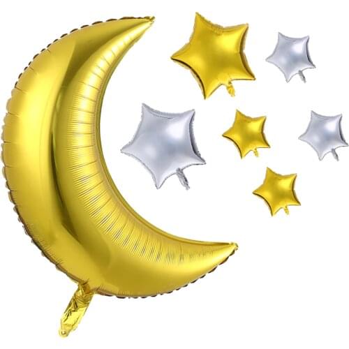 7pcs silver gold moon star balloon children birthday party decoration creative wedding air balloon supplies