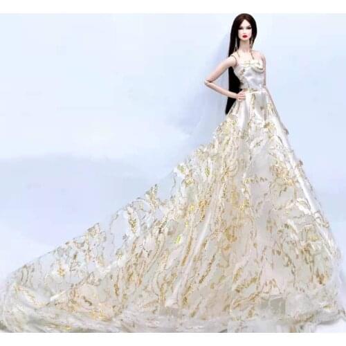 1/6 BJD Doll Clothes Elegant White Gold Wedding Party Gown Doll Dress For Barbie Clothes Princess Dresses 30cm Dolls Accessories