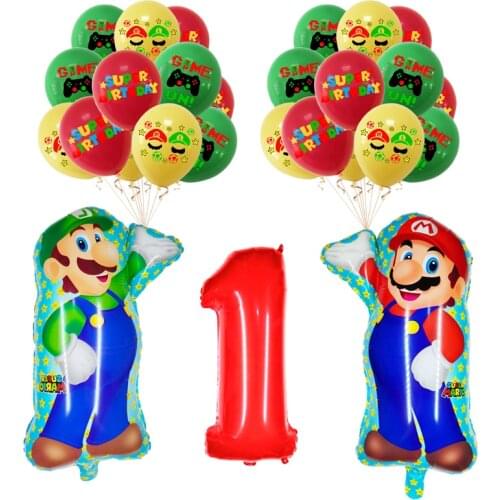 1 set Cartoons Super Mary Mario Brothers Balloon set Childrens birthday party decoration Numbered aluminum balloon Balloon toy